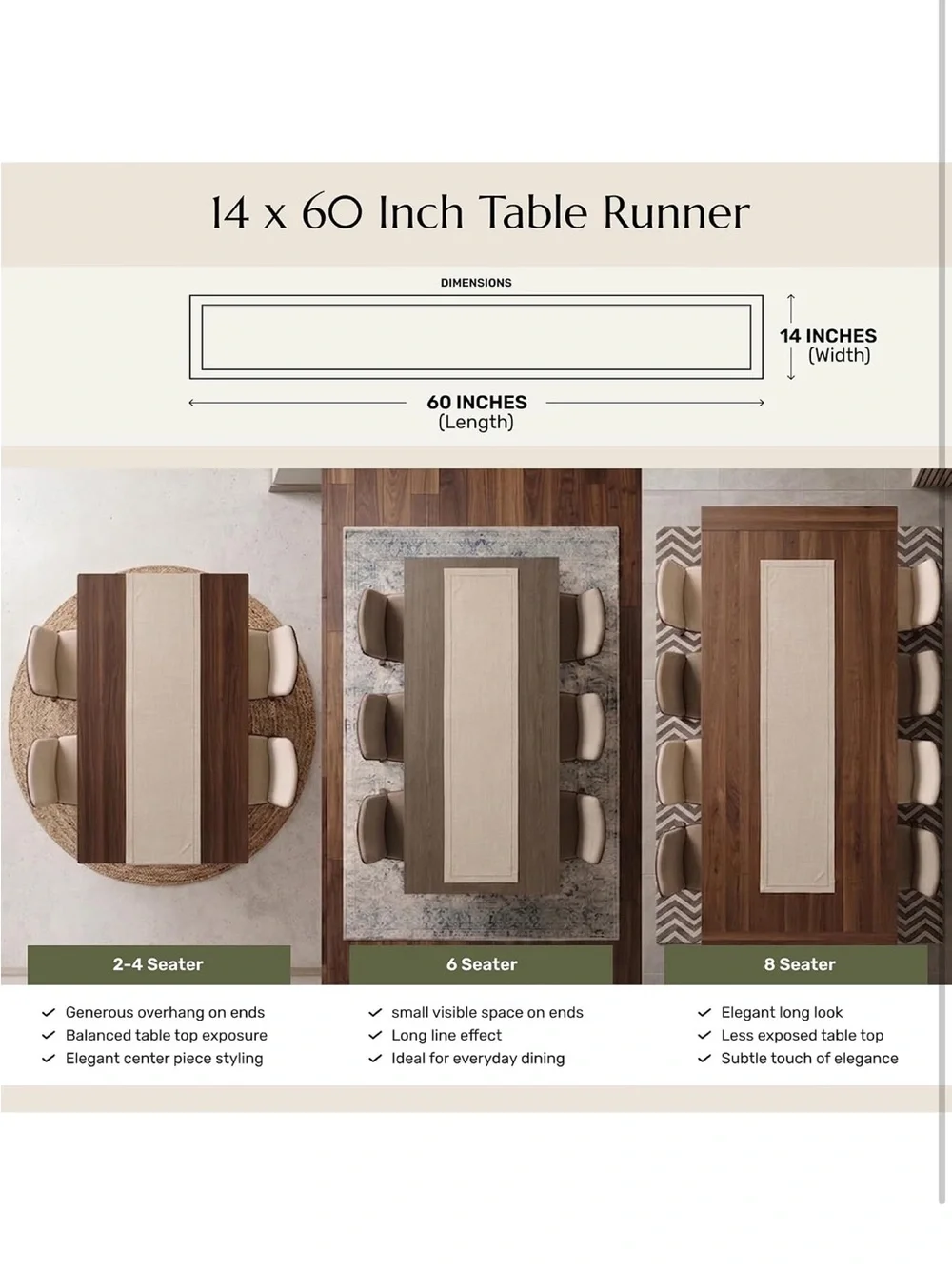 NEW Solino Home 100% Pure Linen Table Runner Sage Green. Classic Hemstitch